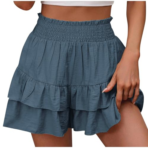 Jupe-short d'été pour femmes et filles - Taille élastique - Volants - Couleur unie - Jupe de sport - Jupe de sport - Jupe de tennis - Jupe de golf - Short en coton extensible, 01 Bleu marine, XXL