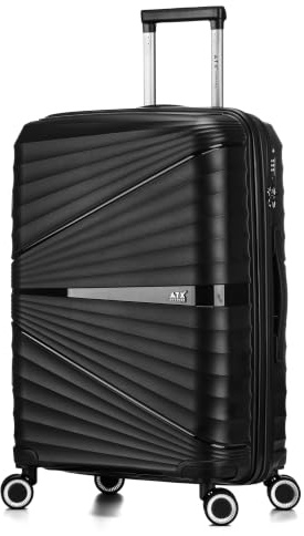 ATX Luggage Medium Suitcase Expandable Unbreakable Polypropylene Hard Shell Hold Check in Fits 23-26KG Super Lightweight with 4 Dual Spinner Wheels and Built in TSA Lock (Midnight Black, 86 Liters)