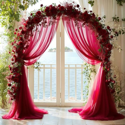 BSTDAYEVER Cenefa de Boda Cortinas de Arco de Boda Cortina de Gasa de Tul Rojo Vino 160x800cm Cortinas para Decoración Cortina de Cama para Fotografía Fiesta Boda Cumpleaños