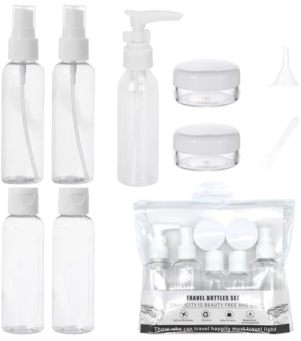 8Pcs Travel Bottles for Toiletries,100ml Travel Spray Bottle Mini Shampoo and Conditioner Set,Plastic Refillable Travel Pots,Clear Empty Small Jars with Lids for Traveling Make-up Skincare Cleaning