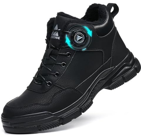 Scarpe Antinfortunistiche Uomo Donna Invernali Impermeabile Scarpe da Lavoro Alte Leggere con Punta in Acciaio Stivali da Lavoro Antiscivolo Comode Caldi Scarponi Antinfortunistiche,Nero,41 EU
