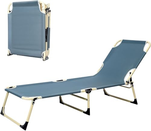 JF HOME BLISS Folding Camp Bed Sun Lounger - Adjustable 4-Position Bed, Supports 136kg (191x56cm, 4.7kg) for Garden & Outdoor Use