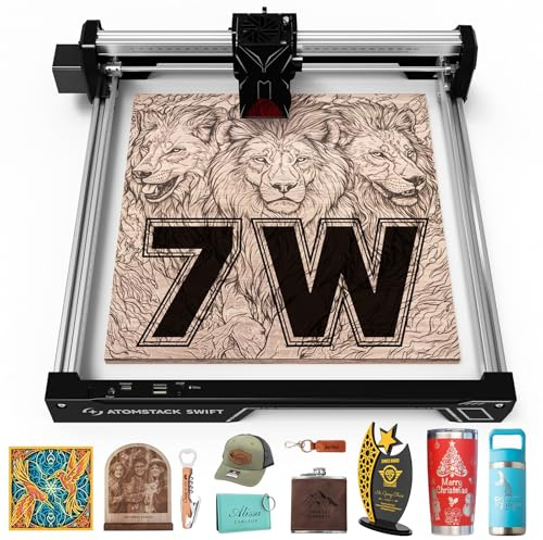 ATOMSTACK Swift 7W Machine de Gravure Laser, Découpeuse Laser,Découpeuse Laser Haute Précision 0,01 mm Pour Bois Acrylique Foncé, Cuir, Surface de Gravure 300 × 300 mm (Noir, Swift-7W)