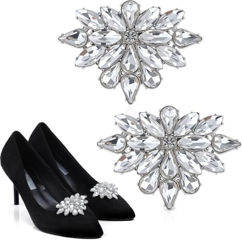 2PCS Rhinestone Shoe Clips for Women Dress Shoes, Silver Rhinestone Wedding Shoe Clip, Elegant Crystal Sparkling Heels Shoes Buckle Accessories, Detachable Crystal Shoe-Decor for Bridal, Wedding, Prom