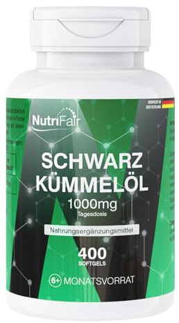 Aceite de comino negro 1000mg - 400 cápsulas blandas - prensado en frío - Nigella sativa original - dosis diaria de 1000mg - alta dosis - producción alemana y pruebas de laboratorio - NutriFair | Pr
