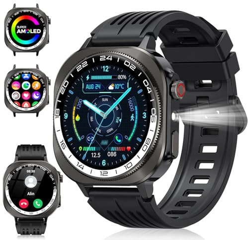 Smart Watch, 2026 AMOLED 1.43 Fitness Smartwatch for Men Women, Bluetooth 5.4 Call, 130+Sports Modes, 60+Days Flashlight, Heart Rate/Sleep Monitor, IP68 Waterproof Activity Tracker for Android iOS