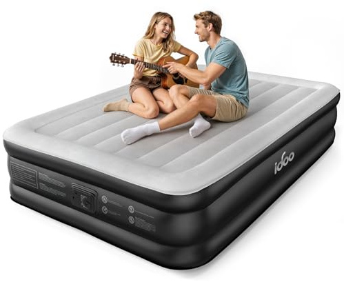 iDOO Double Airbed, Inflatable Air Mattress with Built-in Electric Pump | Blow Up Mattress In 3 Mins Fast Inflation, Portable Air Bed for Home Camping, 190x137x46cm