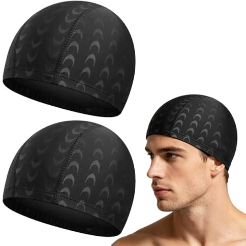 2 Cuffie da Piscina in Tessuto, Cuffia Piscina Donna e Uomo, Accessorio Elastico e Morbido, Berretto Piscina, Ideale per Adulti, Nuoto in Vasca e Allenamento con Copricapo Nuoto