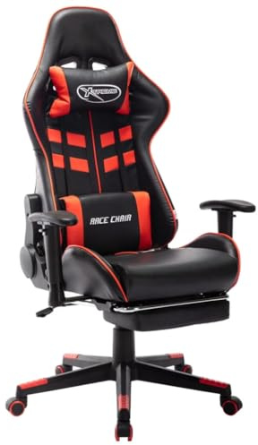 Basinlix Silla de gaming con reposapiés, piel sintética, color negro y rojo, ergonómicamente ajustable con reposabrazos, reposacabezas y soporte lumbar, silla giratoria para oficina, juegos, deportes
