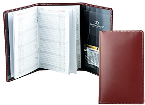 DELMON VARONE - Personalisierbarer Taschenkalender 2026 3-teilig Cambridge Top Grain Leder-Hülle rot - Organizer Terminplaner (1 Monat 1 Seite) - Buch-Kalender Monatsübersicht & Adressenheft