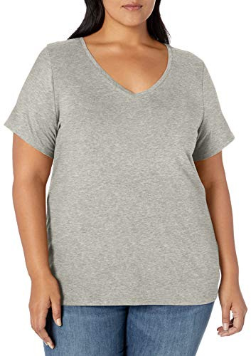 Amazon Essentials Women's Plus Size Short-Sleeve V-Neck T-Shirt, Light Grey Heather, 4XL Plus