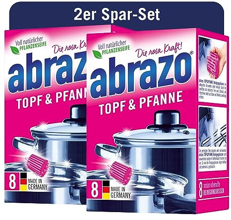abrazo Topf & Pfanne - 16 Reinigungskissen, 2x8 Stk. für Töpfe & Küche, Spülschwamm mit veganer Pflanzenseife, Küchenschwamm, Reinigungsschwamm