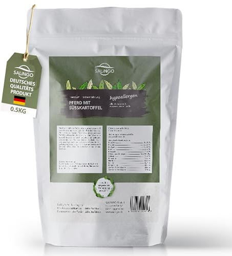 SALiNGO Premium Trockenfutter für Hunde | Hundefutter trocken Pferd mit Süßkartoffel | getreidefrei | Hoher Fleischanteil | Single Protein | hypoallergen (0,5 kg)