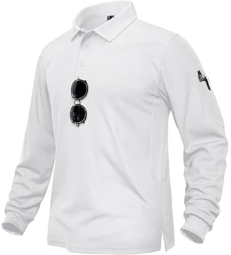 TACVASEN Langarm Poloshirt Herren Schnelltrocknend Funktionsshirt Leicht Mens Polo Shirt Sommershirts Tactical Army Tshirt Sport Outdoor (XL, Weiß)