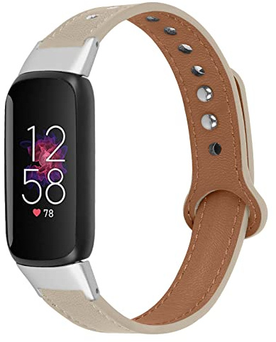 Gimuk Armband kompatibel mit Fitbit Luxe Armband für Damen und Herren, echtes Leder Armband verstellbar Sport Ersatz Uhrenarmbänder Band für Fitbit Luxe, Small/Large, Leder (Elfenbeinweiß)