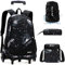 4 PCS Schulrucksack Jungen Teenager Trolley Kinder Schulranzen Jungen Wanderrucksack Schultasche Kinder Koffer Rucksack mit Rollen Mädchen Teenager Galaxy Schwarz 30 * 18 * 45cm