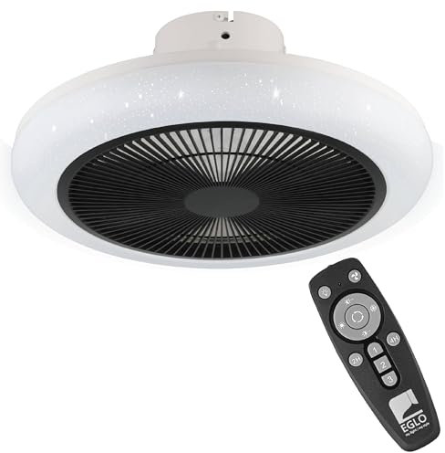 EGLO Deckenventilator mit LED Beleuchtung Kostrena, Ventilator Decke dimmbar mit Fernbedienung, Timer, 3 Geschwindigkeiten, Kunststoff in schwarz-weiß, AC Motor, warmweiß - kaltweiß, Ø 45,5 cm
