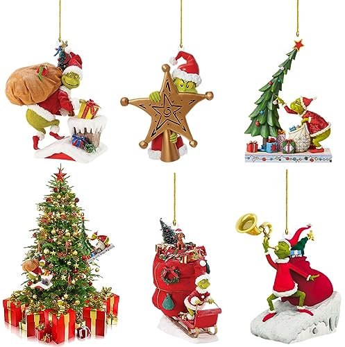 MEZHEN Decorazione Dell'albero di Natale Grinch Ciondolo Ornamento Addobbi Natalizi Decorazioni Appendere Casa Festa Decorazioni di Natale Accessori 5 pezzi