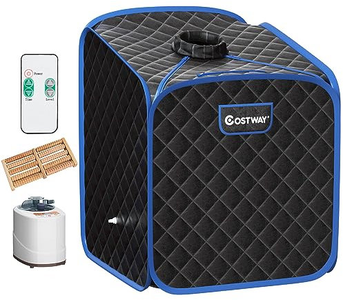 RELAX4LIFE Mini Dampfsauna 2L, Heimsauna mit Fernbedienung, Sitzsauna mit 9 Temperaturstufen bis 45°C & Timer bis 99 Min, Mini Sauna 1000W Verdampfer, Saunakabine mit Zubehör (Schwarz)