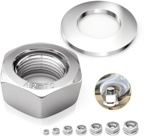 Tuercas hexagonales M3 de acero inoxidable A2 V2A 304 con arandelas, 50 unidades, tuercas hexagonales, DIN 934, autobloqueantes (versión estándar) para tornillos, pernos roscados y barras roscadas