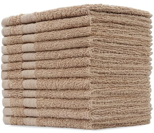 CityComfort 12er Pack Waschlappen 30x30 cm, 100% Baumwolle, Saugfähig & Weich, 550 GSM Seiftücher, Gästehandtücher (Braun, 12 Stück)