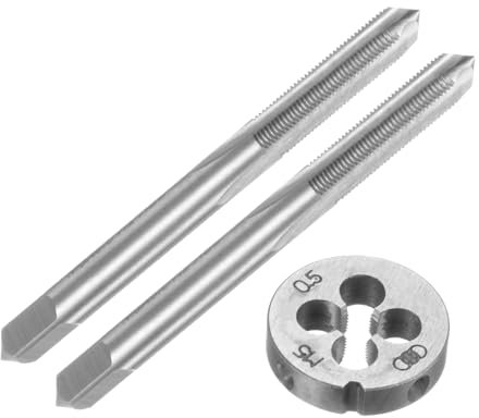 QUARKZMAN Juego de 3 Piezas de Machos y Terrajas, Métrica M5 x 0.5, Herramienta de Roscado y Roscado, Kit de Machos y Terrajas para Reparación de Roscas de Tuercas y Tornillos