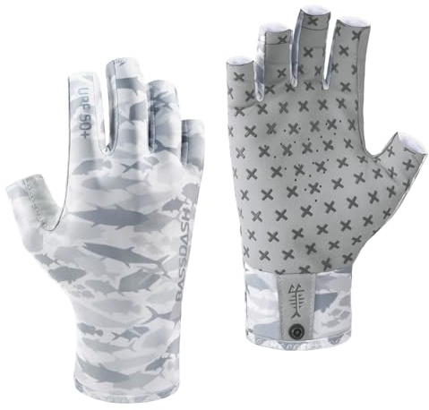 BASSDASH Guantes de sol de 3/4 dedos UPF 50+, transpirables, antideslizantes, palma de silicona para hombres y mujeres, pesca, ciclismo, correr