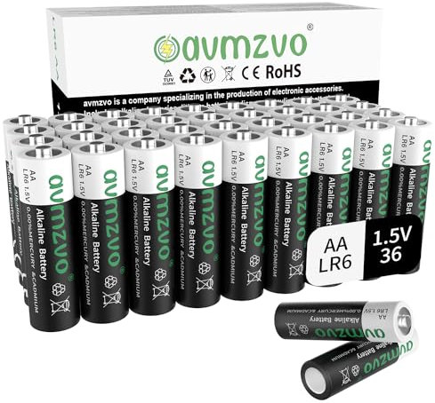 avmzvo Batterie AA, 36 pezzi, batteria alcalina LR6 da 1,5 V, potente, può essere utilizzata per giocattoli, sveglia e altri dispositivi elettronici