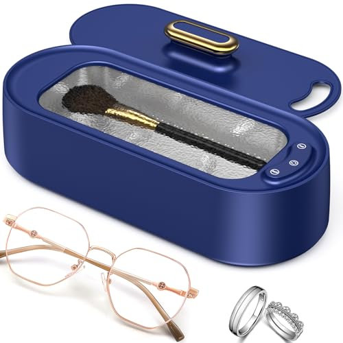Onherm Limpiador ultrasónico 380ml Limpiador de Gafas con 2 Modos Limpiador ultrasónico portátil 45000Hz Limpiador ultrasónico para Gafas Joyería Relojes Dentaduras Monedas