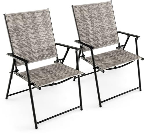 GIANTEX Gartenstühle Rattan 2er Set, Klappstuhl Balkonstuhl Ergonomisch mit Armlehnen, Hochlehner Gartenstuhl klappbar, Terrassenstuhl Garten Essstuhl bis 160 kg belastbar, für Garten Balkon Terrasse