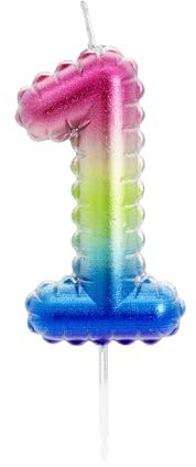 Idena 50071 - Zahlenkerze 1, Regenbogen metallic, Geburtstagskerze aus Paraffinwachs, lebensmittelecht, Größe Zahl ca. 6 x 4 x 1 cm, Länge Spieß ca. 2,5 cm