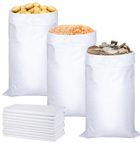 JABNOW Saco Rafia 10 Piezas Sacos Escombros, 105 x 65cm Big Bag, Reutilizables Saco de Jardin, Saco Obra Grande para Transportar Cereales, Verduras, Arena, Escombros