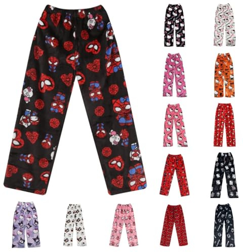 Chnnamzu Pantalon Pyjama Femme Flanelle Bas de Pyjama Polaire Chaud et Doux Confort Cartoon Chat Anime Imprimé Kawaii Mode Décontracté Vêtements de Nuit Pantalons pour Maison Lounge