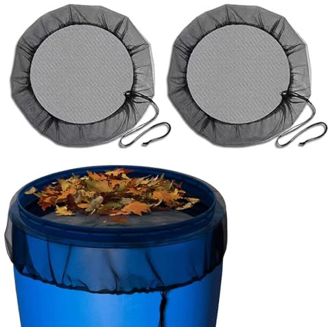 LUMOOM Lot de 2 filets de citerne d'eau de pluie réglables avec cordon de serrage, couverture en filet pour citerne de pluie, protection contre les moustiques et les feuilles, protection contre les