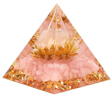 UOCAI Rosenkvarts, orgonit pyramidkristaller, pyramid jul ädelstenar kristaller rosa sten, lotus pyramider andliga gåvor, hemmahantverk ornament av harts (5 cm)