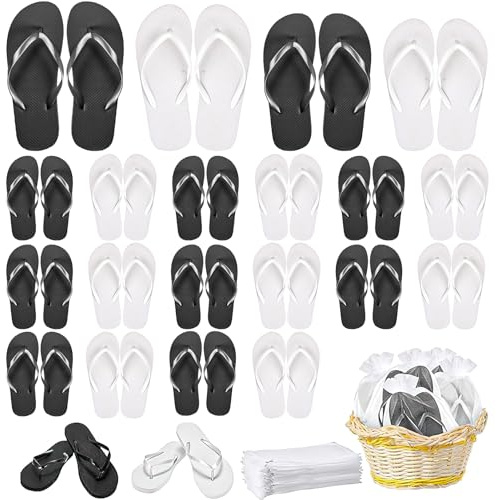 ASMIZ 24 Paires lot Tongs Invités Mariage, Chaussons d'Hôtel et de Spa, Cadeaux pour Mariage avec Sachets à Cordon et Cartes de Tailles, 4 Tailles Disponibles