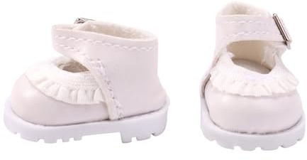 Mini Shoes for Dolls, White PU Leather Tiny Miniature Shoes Cute Fashion Toy Costume Accessories for 5.9in & 6.7in Plush Doll Decoration and Display
