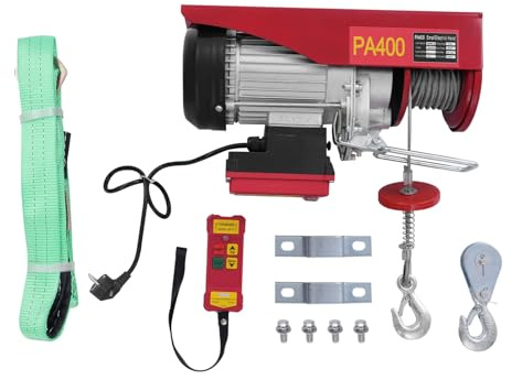Elektrisk vinsch 400 kg, lyfthöjd 12 m, kabeldragning, lyftutrustning, 850 W, elektrisk block med trådlös fjärrkontroll – Säkert lyft, kabellyft, kedjelift, motorvinsch