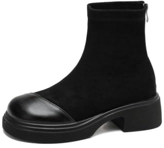 Generico Stivaletti Donna Pelle Scamosciata Punta Tonda Tacco Largo Blocco Plateau Stile retrò Comodi Antiscivolo per Ufficio Uso Quotidiano Casual,Nero,42.5 EU