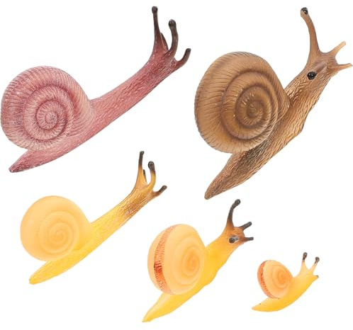 HONITANO Figure di Lumache di Simulazione 5 Pezzi in Plastica Durevole, Ornamenti Decorativi da Tavolo, Giocattoli Educativi per Giardino, Balcone e Collezionismo