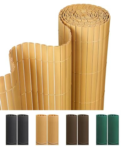 paramondo PVC Sichtschutzmatte Sichtschutzzaun 60 x 300 cm, Dreifache Verstärkung für Garten Terrasse, Privatsphäre Balkon Sichtschutz Zaun Windschutz Wetterfest mit Strukturierter Oberfläche, Bambus