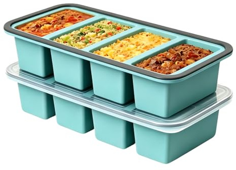 2 stycken Souper Cubes silikonfrysform, 250 ml extra stora soppkuber, frysbehållare med lock, för förvaring och frysning av soppbuljong, sås, isbitar BPA-fri (blå)