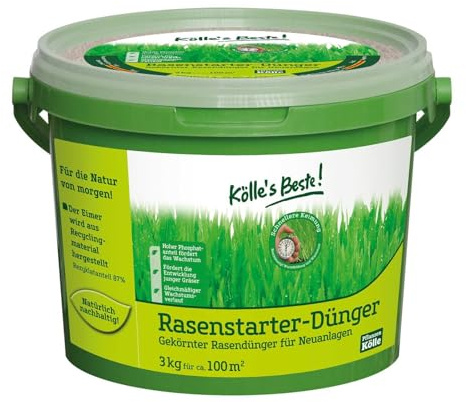 Kölle's Beste Rasen Starterdünger für einen prächtig grünen und dichten Rasen, praktisches Granulat, für alle Rasensorten geeignet, zur Düngung im Frühjahr und Neuanlagen, 1 kg