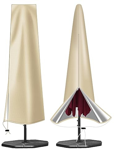 OKPOW Umbrella Cover 420D Oxford Fabric Patio Umbrella Covers Waterproof with Zip, for 9ft to 12ft Garden Outdoor Umbrella (Khaki)