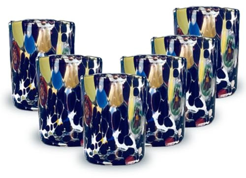 Gocce di Murano Set 12 Bicchieri Liquore Shot Pioggia Arcobaleno Lavorati a Mano Secondo la Tradizione degli Artigiani di Murano Colorati Confezione Bicchierini Eleganti e Preziosi Made in Italy