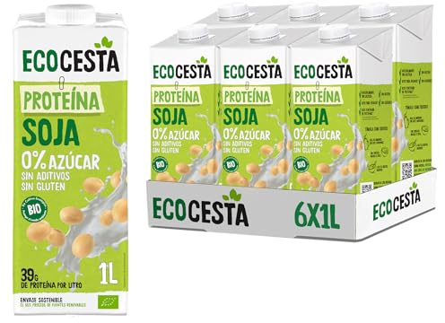 Ecocesta - Pack de 6 Unidades de 1 L de Bebida Ecológica Vegetal de Soja - Sin Azúcar Añadido y Sin Gluten - Apto para Veganos - Ideal para Tomar Sola, con Café o en Batidos