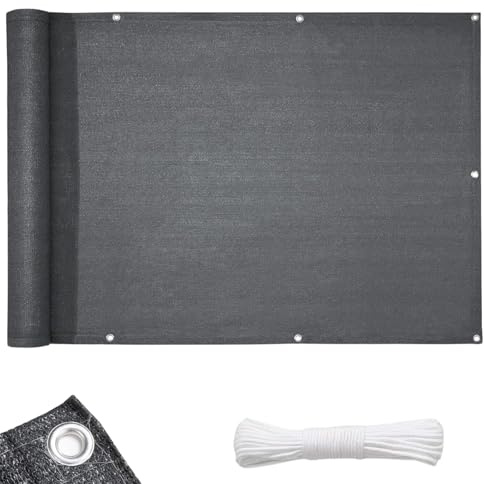Floordirekt Balkon Sichtschutz ohne Bohren wetterfeste Balkonverkleidung Inkl. Befestigungsschnur, robuste Balkonabdeckung, Balkonbespannung 90x500cm (Grau)