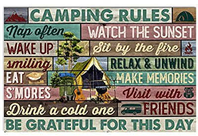 Inga Cartel de metal con texto en inglés Camping Rules (8 x 12 pulgadas)