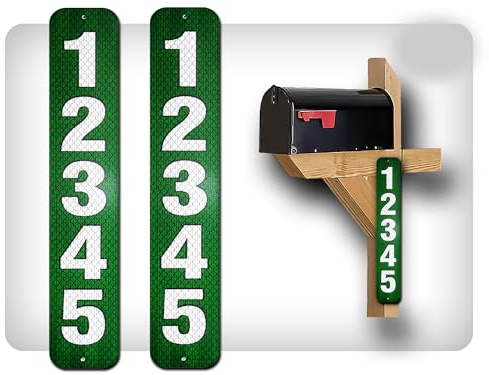 Curb-N-Sign 2 Reflective Mailbox Address Numbers Plaques, Custom Address Numbers for Outdoor House, Pre-drilled Holes for Easy Installation (Green)