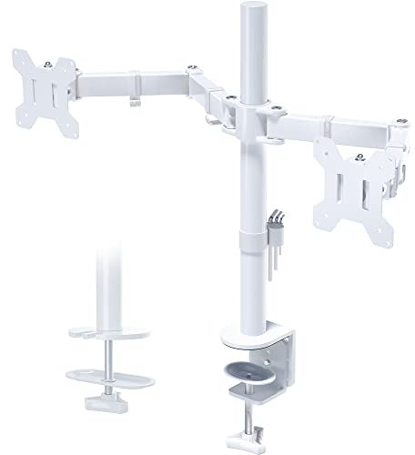 BONTEC Monitor Halterung 2 Monitore für 13-27 Zoll Flach & Curved Bildschirm, Monitor Tischhalterung Höhenverstellbar Neigbar Schwenkbar Drehungbar, 10 kg pro Arm, VESA 75x75 / 100x100, Weiß